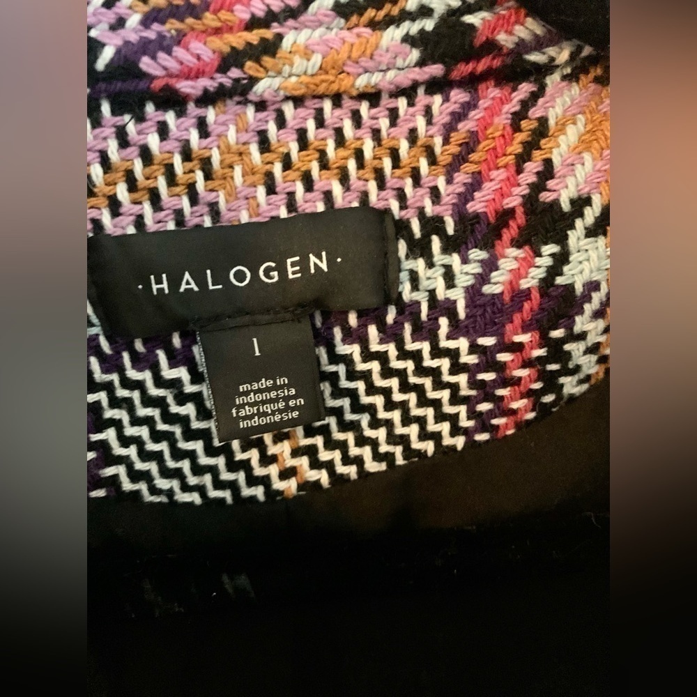 HALOGEN Tweed Crop Jacket Blazer Oversized Knit High Collar Boxy L Multicolor - Picture 7 of 10